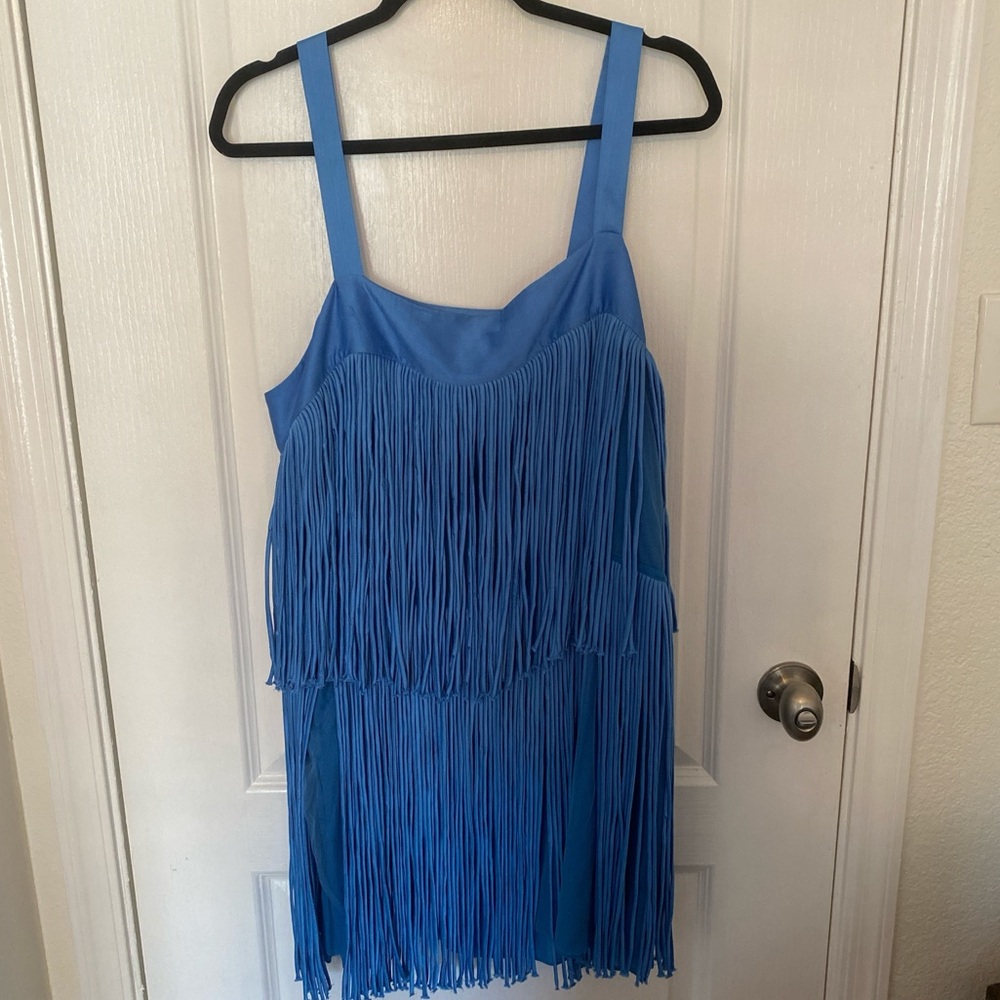 Anthropologie Blue Fringe Mini Dress